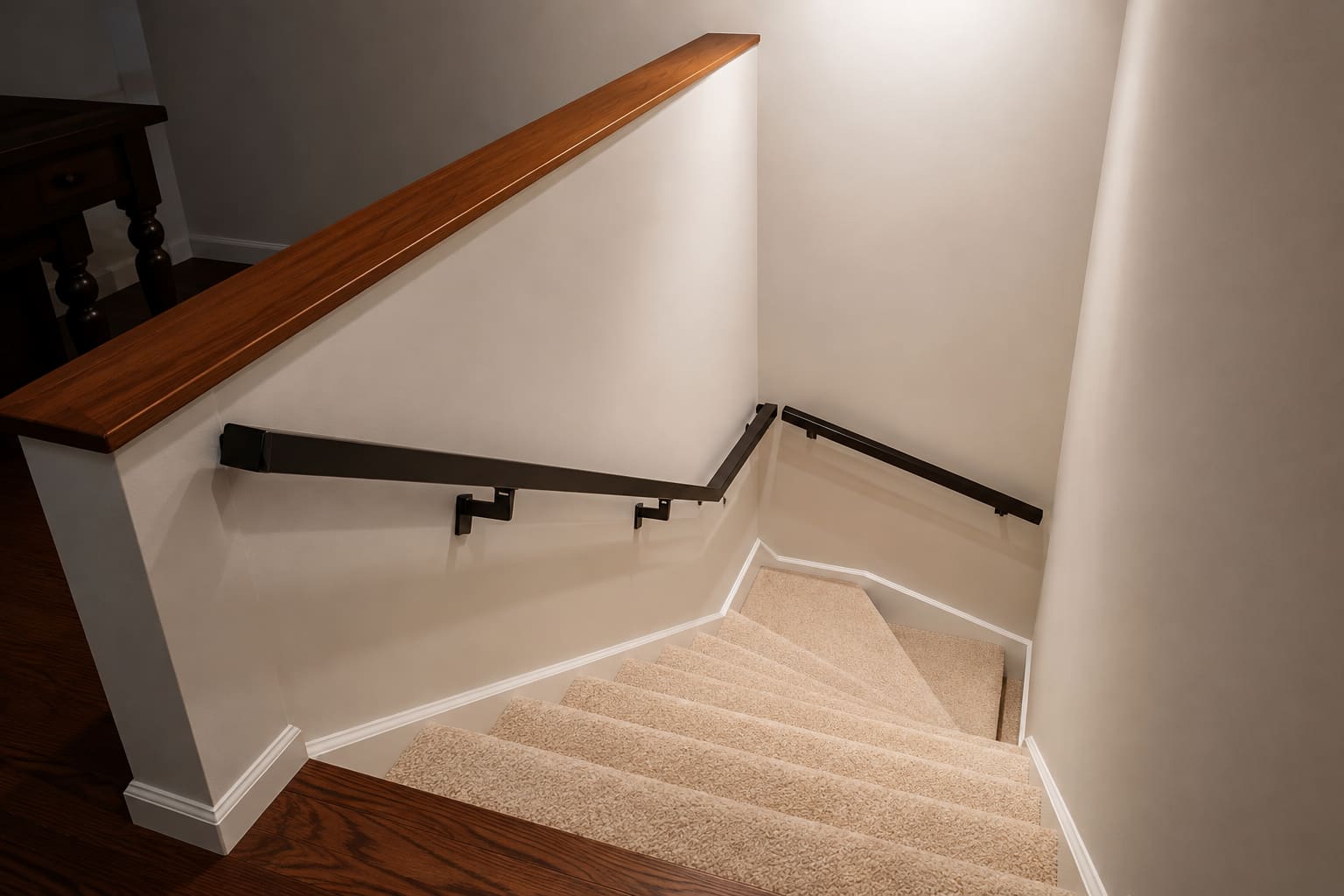 Escalier intérieur avec main courante d’acier noir